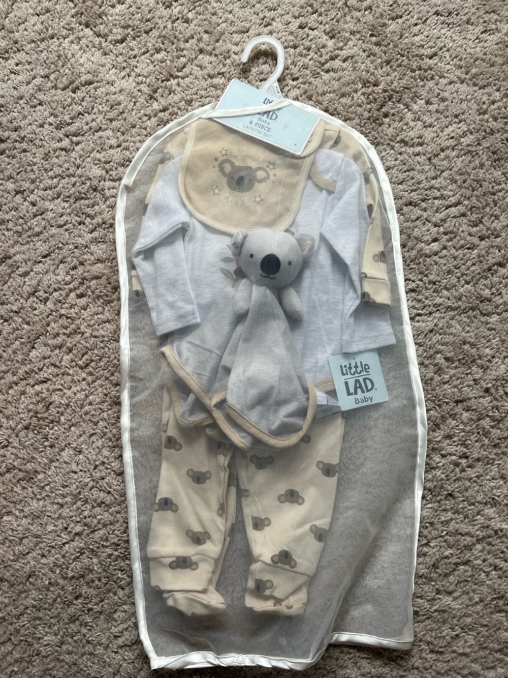 Little Me Beige and Gray Koala Bib Set